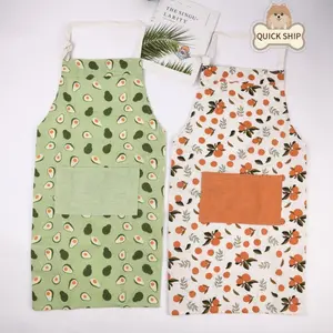 Orange Avocado Lemon Peach Linen Fruit Apron With Pockets, Garden Work ,  Gift For Kitchen Cotton Adjustable,Birthday