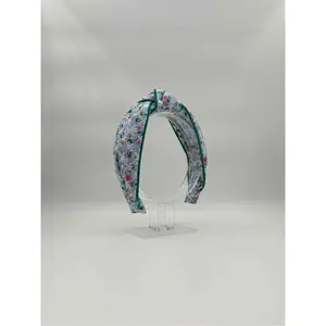 Blue Quilted Floral Knotted Headband –  Hair Accessory