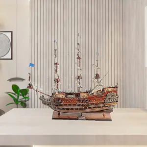 360 stand 27-in Brown Traditional Large-Scale Hand-Painted Wooden Replica Boat Sculpture - Wooden Decor, Home Decor Ornament, Desk Decoration, Gift Set Statue Figurine