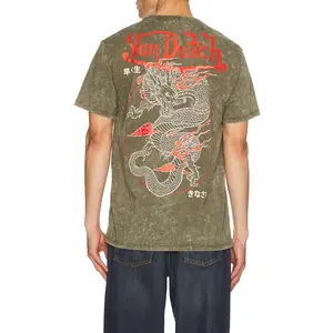 Von Dutch Dragon Washed Tee in Olive Night Mineral Wash
