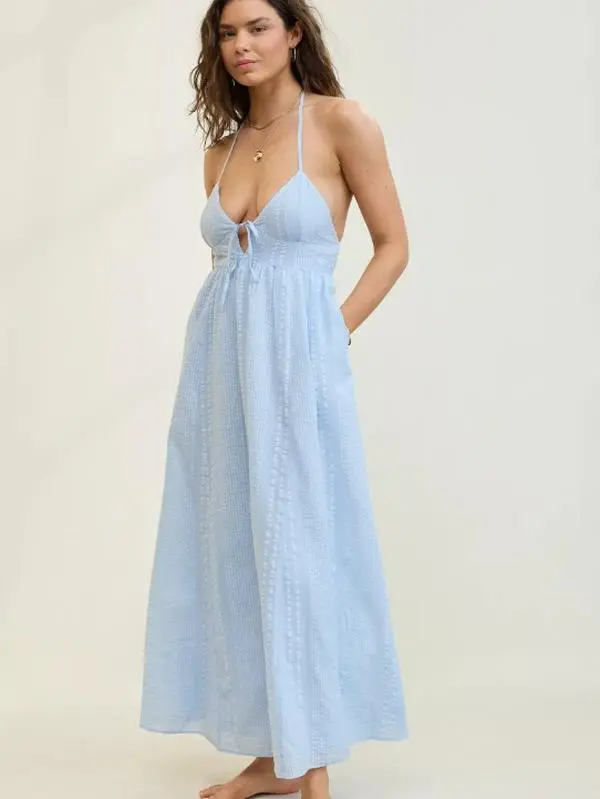 Aerie Seersucker Halter Maxi Dress Eyelet Blue Womenswear emma willis dress squibb - TikTok Shop Aerie Seersucker Halter Maxi Dress Eyelet Blue Womenswear emma willis dress squibb - TikTok Shop