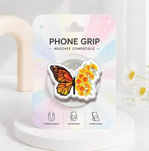 Flower Butterfly MagSafe Phone Grip, Cute Floral Magnetic Phone Holder, Botanical Phone Accessory, Pink Butterfly Pop Socket, Girly Gift Idea