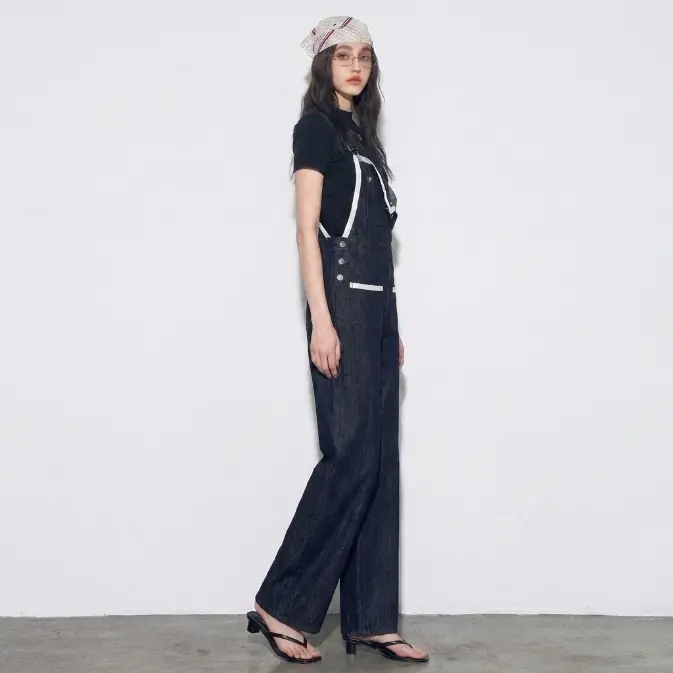 90s Vintage **Dark Wash Denim Overalls** | Aesthetic **Contrast Trim Bib Pants** for Streetwear Suits Womenswear