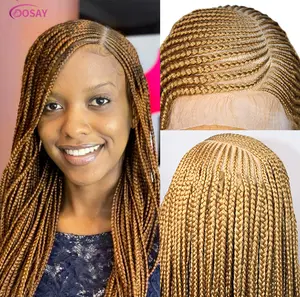 36 inch Side Part Braided Wigs 613 Blonde Cornrow Box Synthetic Full Lace Front Wig Knotless Full Hand Tied Braids for Black Women