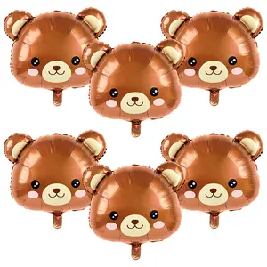2/3/5count Bear Head Balloons Brown Bear Animal Foil Balloons for Baby Kids Jungle Birthday Party Decoration Supplies Baby Shower