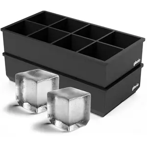 Ice Cube Molds 2-Pack Silicone Trays for 8 Large Square Cubes Slow-Melt Ice for Whiskey, Cocktails, Coffee & More