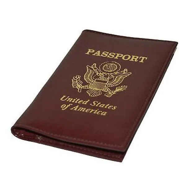 Chic Unisex Genuine Leather Travel Wallet - Elegant Brown for US Passport, Gold Print, 5 Credit Card Slots, 5.625in x 3.75in, Compact, Great for Special Occasions, Gift Idea