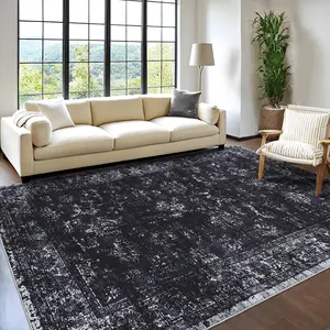 Garvee Vintage Washed Area Rug Low-pile Non-shedding Distressed Floral Print Foldable Interior Decorative Rug Stain-resistant Non-slip for Living Rooms Dining Rooms Offices Children's Rooms and Apartments