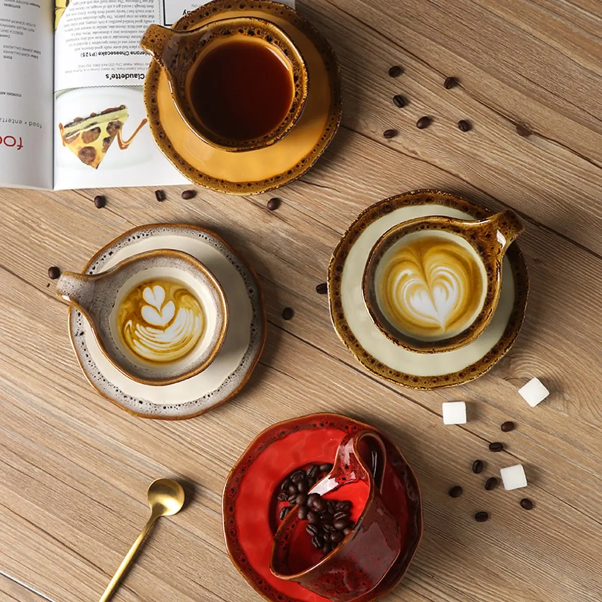 Set of Ceramic Leopard Print Cup and Saucer Drinkware, Microwave and Dishwasher Safe, French Vintage Style for Tea Espresso Latte, Kitchen or Coffee Shop Use, Coffee Cups