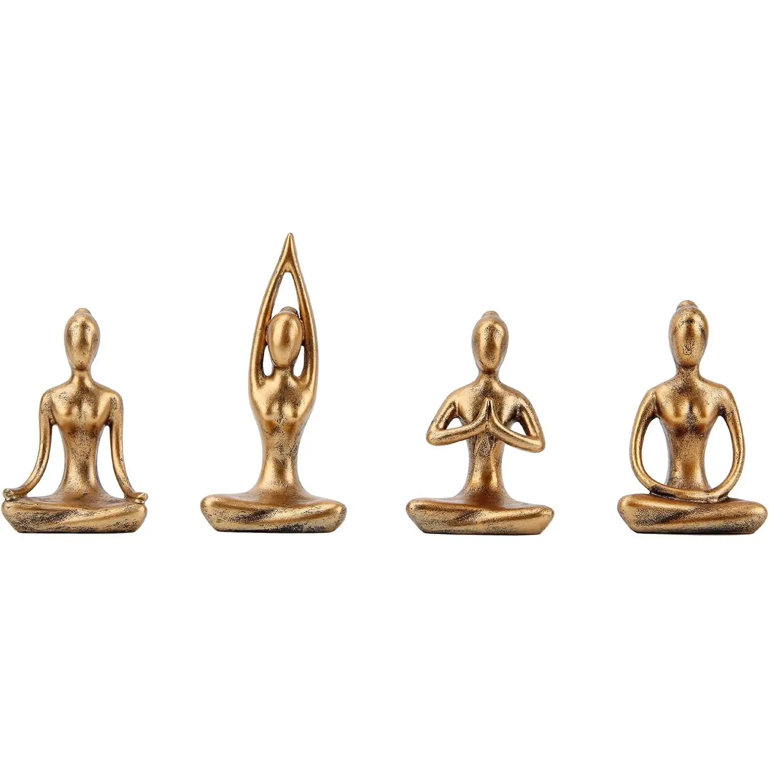Yoga Statue Meditation Zen Decor - Yoga Statues for Home Decor,Small Yoga Figurines for Spiritual Room Decorations,Set of 4 Yoga Pose Statue Shelf Decor Accents Gold Color