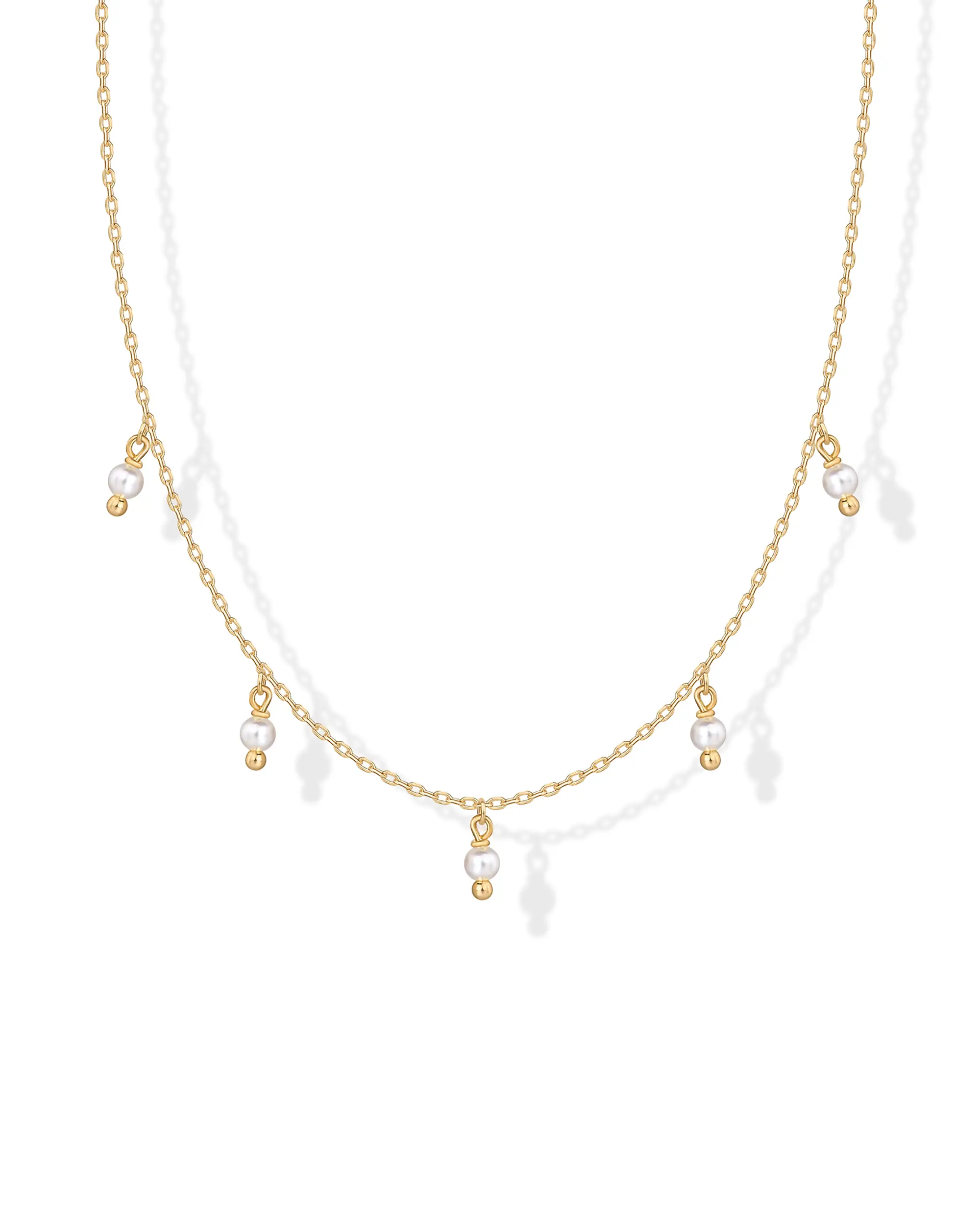 PAVOI 14K Gold Plated Chain Necklace for Women | 925 Sterling Silver Chain with 3x3mm Polished Shell Pearls