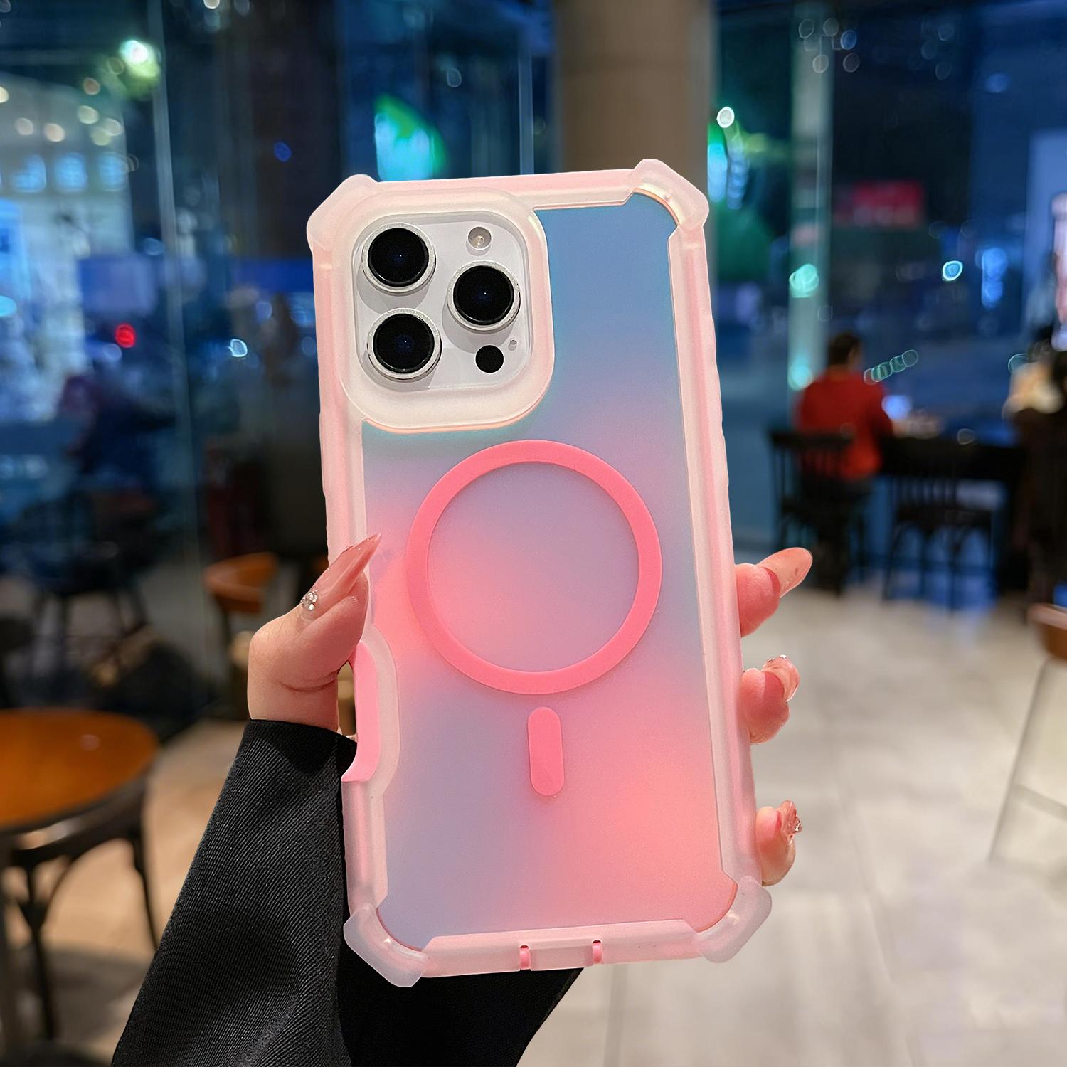 For iPhone 17 Pro Max Case/17 Air/17 Pro/17 16 15 14 13 , Iridescent Back, Magnetic Support for MagSafe Shockproof Cover, Crystal and Corner High-Duty Protection for Girls Women