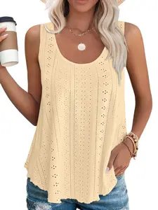 Women's Hollow Out Round Neck Ruffle Vest, Fashionable Comfort Loose Design, Ideal for Casual Wear, Perfect Gift Choice