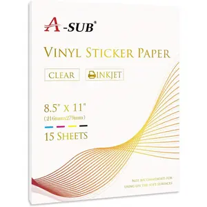 Clear Sticker Paper for Inkjet Printers - Waterproof Translucent Printable Vinyl Sticker Paper - 15 Sheets 8.5x11 Inch Glossy Clear Label Paper for Custom Decals