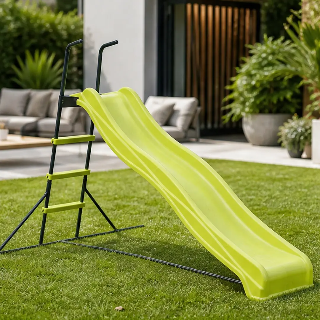 ARCH 2.2M Kids Plastic Slide Indoor Freestanding Playground Equipment Children's Green Plastic Slide with High Guardrails and Protective Railings for Toddlers and Kids Indoor Playroom Nursery Backyard, Green Color Options, Plastic Material