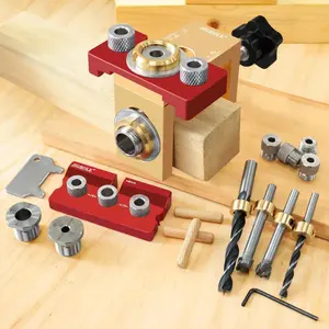 3 in 1 Dowel Jig Drill Kit, Woodworking Adjustable Drilling Guide, Wood Dowel Punch Locator, Pocket Hole Jig Kit, Joints Tools