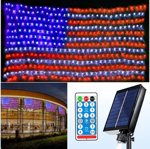 Solar  Flag String Lights -  420 Led Solar  Flag Net Light for 4th of July Memorial Day Decorations Yard Garden Christmas Festival Holiday Patriotic Party Decoration Outdoor