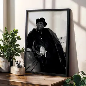 Notorious B.I.G. Poster Print , Biggie Street Photo, 90s Hip Hop Legend Art, Black & White Rap Decor, Urban Icon Wall Poster
