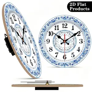 1pc 2D Flat Blue and White Porcelain Themed Wall Clock | Silent Decorative Clock, Creative Design for Bedrooms, Living Rooms, Offices, 25/30 cm (Excluding AA Batteries)