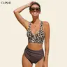CUPSHE Women's Midkini Bikini Swimsuit - High Waisted Cheetah Print, Tummy Control, Asymmetrical Crossover Bust, Criss-Cross Support Back, Mid Rise for Beach Vacation Summer, Swimsuits Tummy Control #outdoorfun