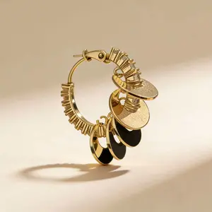 Trendy Gold Disc Dangle Hoop Earrings for Women 2025 | Viral TikTok Aesthetic Jewelry | Minimalist Shiny Hoops with Layered Disc Charms | Everyday Accessory | Gift for Her, Girlfriend, Mom | Lightweight for Date Night, Party, Work