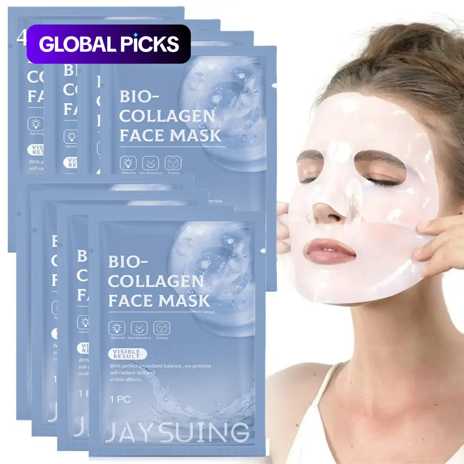 Collagen Hydrating & Firming Face Masks, 4/8-Count Moisturizing Nourishing Glowing Facial Sheet Mask for Women & Men, Skincare Collagen Beauty Film Mask Hydrate #GLOBAL PICKS