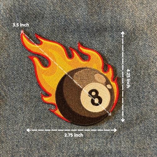 Zaroqui 3.5” 8 Ball on Fire Truck Patch Iron On Embroidered Cotton High-Quality Design for Backpacks Jackets Clothing and More Soft Comfortable Material