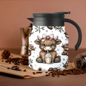 34oz  Cute Cow Pattern Insulated Cup Tumbler with Lid and Handle, Bottom Cartoon Milk Cow Print, Suitable for Home Office Travel Use, Stainless Steel Flask, Drinkware