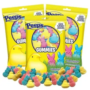Easter Peeps Gummies, Marshmallow Flavored Bunnies and Chicks, Egg and Basket Stuffers Candy, (Pack of 3)