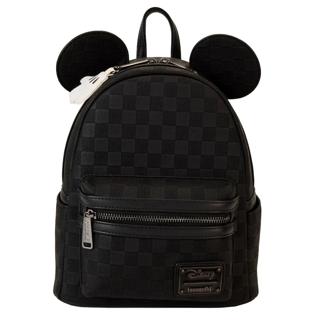 Loungefly Women's Disney Mickey Mouse Checkerboard Faux Leather Mini Backpack with Applique, Debossed Details, Adjustable Shoulder Strap - Subtle Mickey Nod Female Everyday Casual Daypack Purse, Backpacks Women