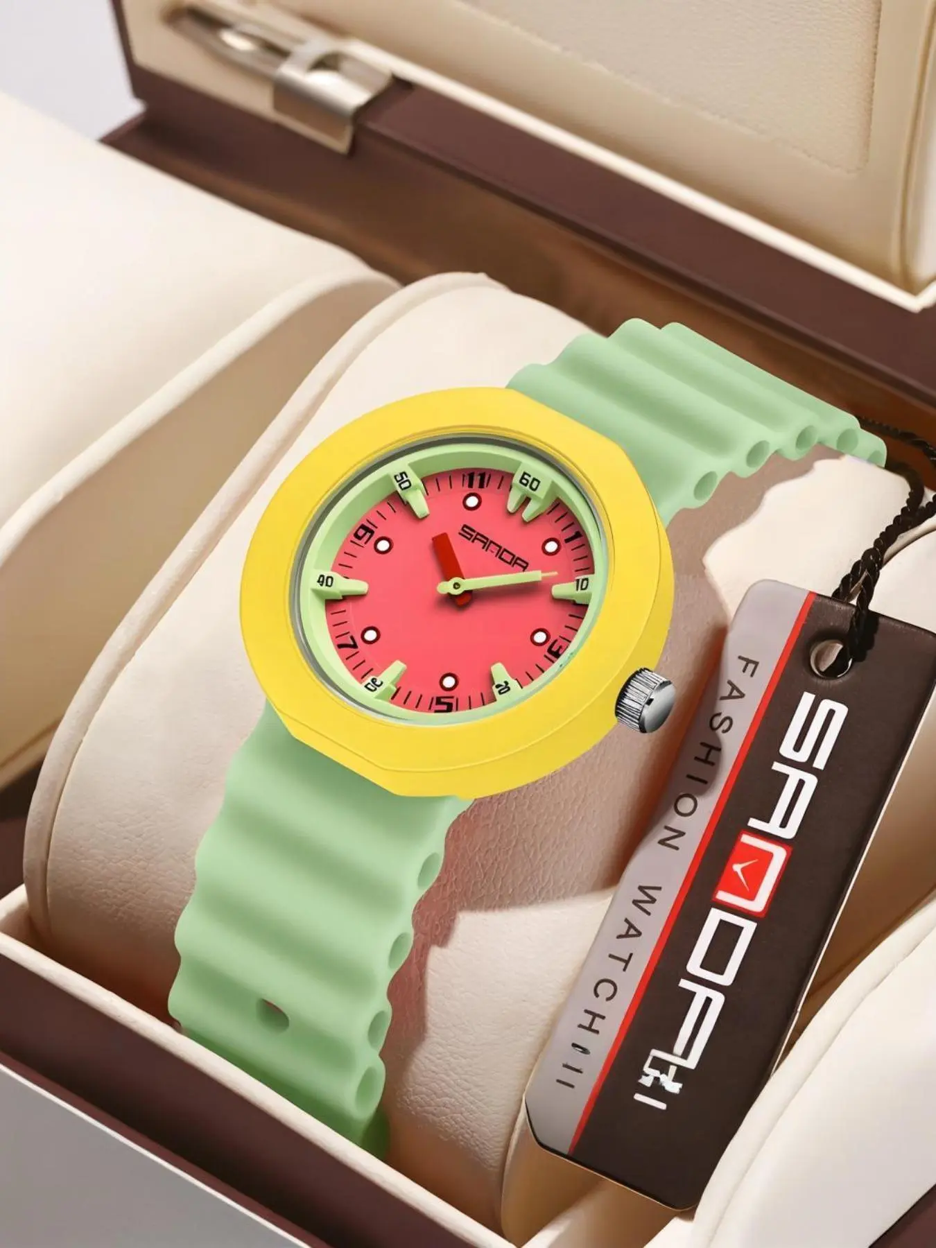 Fashionable Colorblock Watch, Waterproof Casual Wristwatch Quartz Analog Watch for Women, Trendy All-match & Exquisite Watch for Birthday Gift