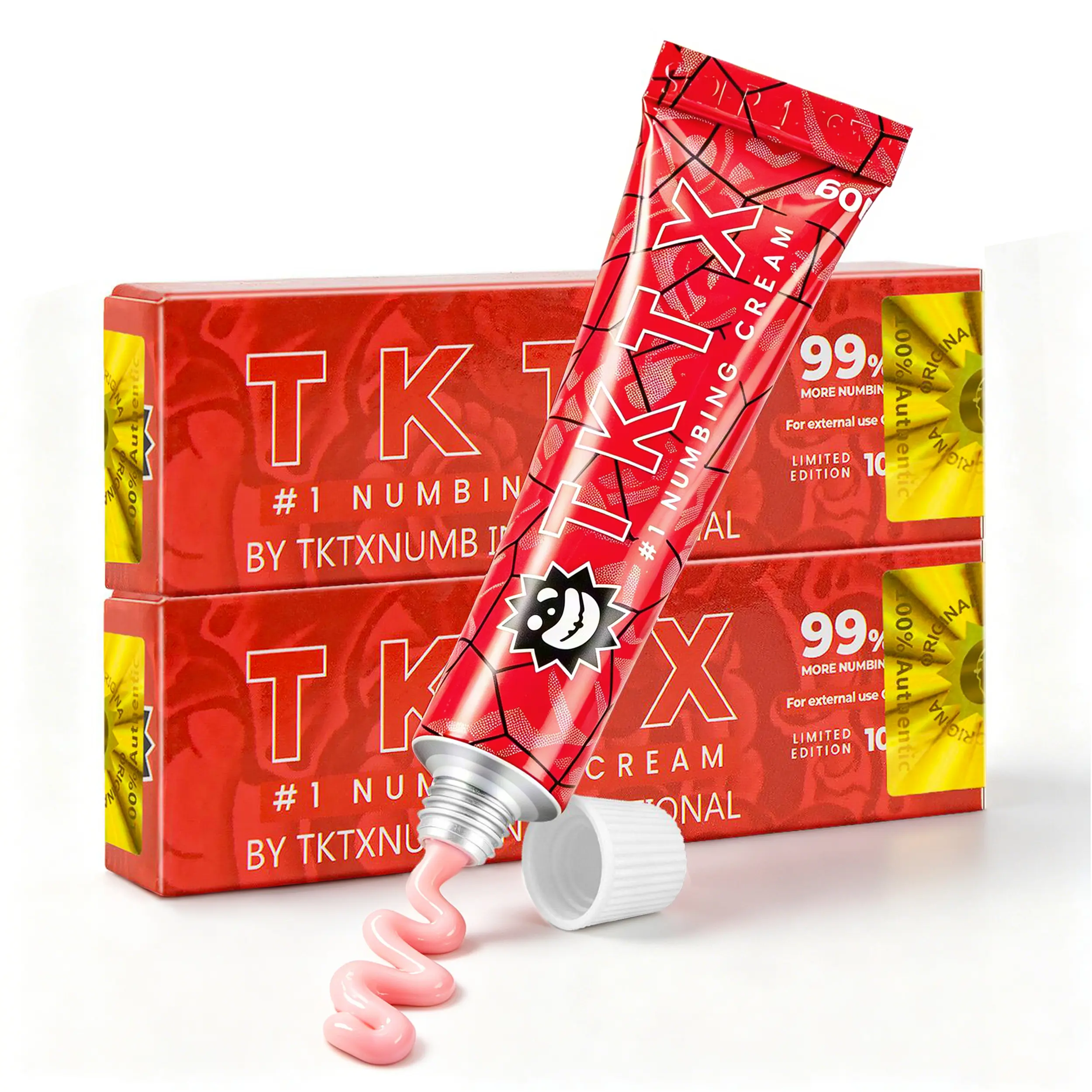 TKTX Tattoo External Cream Red 2 Pack | Limited Edition 99% VeryStrong | For Tattoos | Laser Removal | Waxing | EyebrowThreading | Tattoo Numbing Cream - 10g