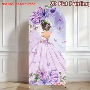 Mis Quince Girl 15th Birthday Arch Backdrop Cover Purple Floral Butterfly for Quinceanera Party Arched Wall Party Decor Background Decorative Banner Party Decoration Supplies