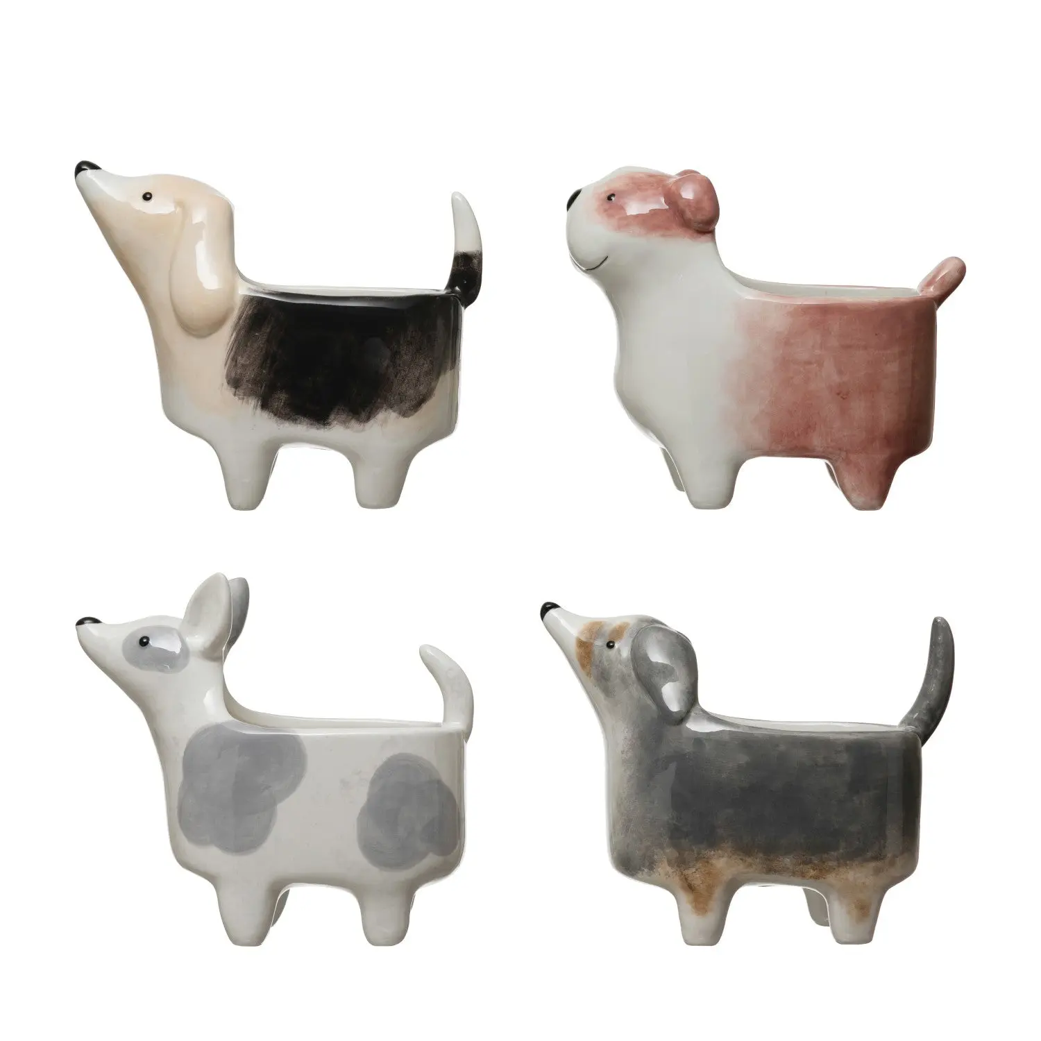 Hand-Painted Ceramic Dog Garden Planter - 4-Style Animal-Form Ceramic Urns, Flower Pots for Home & Garden Use
