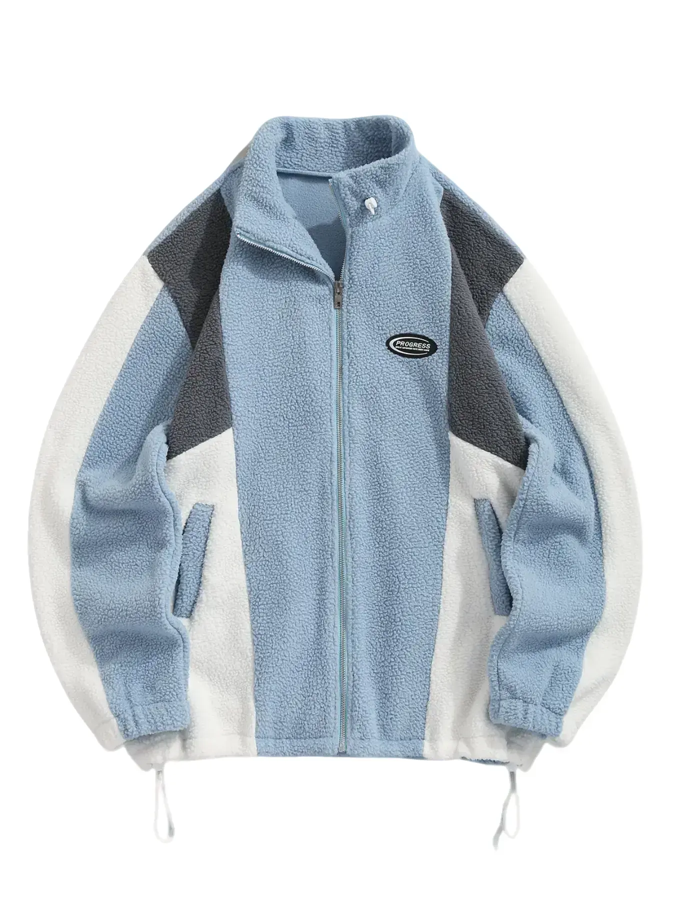 Men's Colorblock Zip Up Pocket Fleece Jacket, Casual Loose Long Sleeve Outerwear for Fall & Winter, Men's Clothes for Daily Wear, Zip Up Jackets