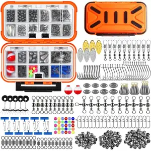 Fishing Lure Kit with Storage Box, 1 Set Fishing Hook & Sinker & Swivel & Bead Set, Outdoor Fishing Accessories for Bass & Trout, Fishing Gear Set
