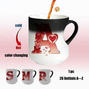 Personalized Butterfly Heart Color Changing Mug, 26 Initials A-Z, Magic Heat Changing Coffee Cup, Romantic Gift for Her