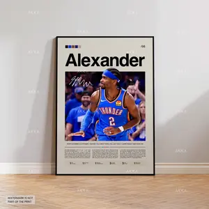 Shai Gilgeous-Alexander Poster, Alexander Thunder Print, Framed OKC Thunder Art, Thunder Fan Gift Idea, NBA Wall Art, NBA Décor