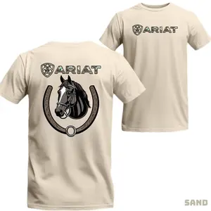 Ariat T-shirt - Elegant Black Horse And Horseshoe Design, Premium Material, Perfect For A Stylish And Unique Western Look Top Menswear Tshirt Crewneck Casual