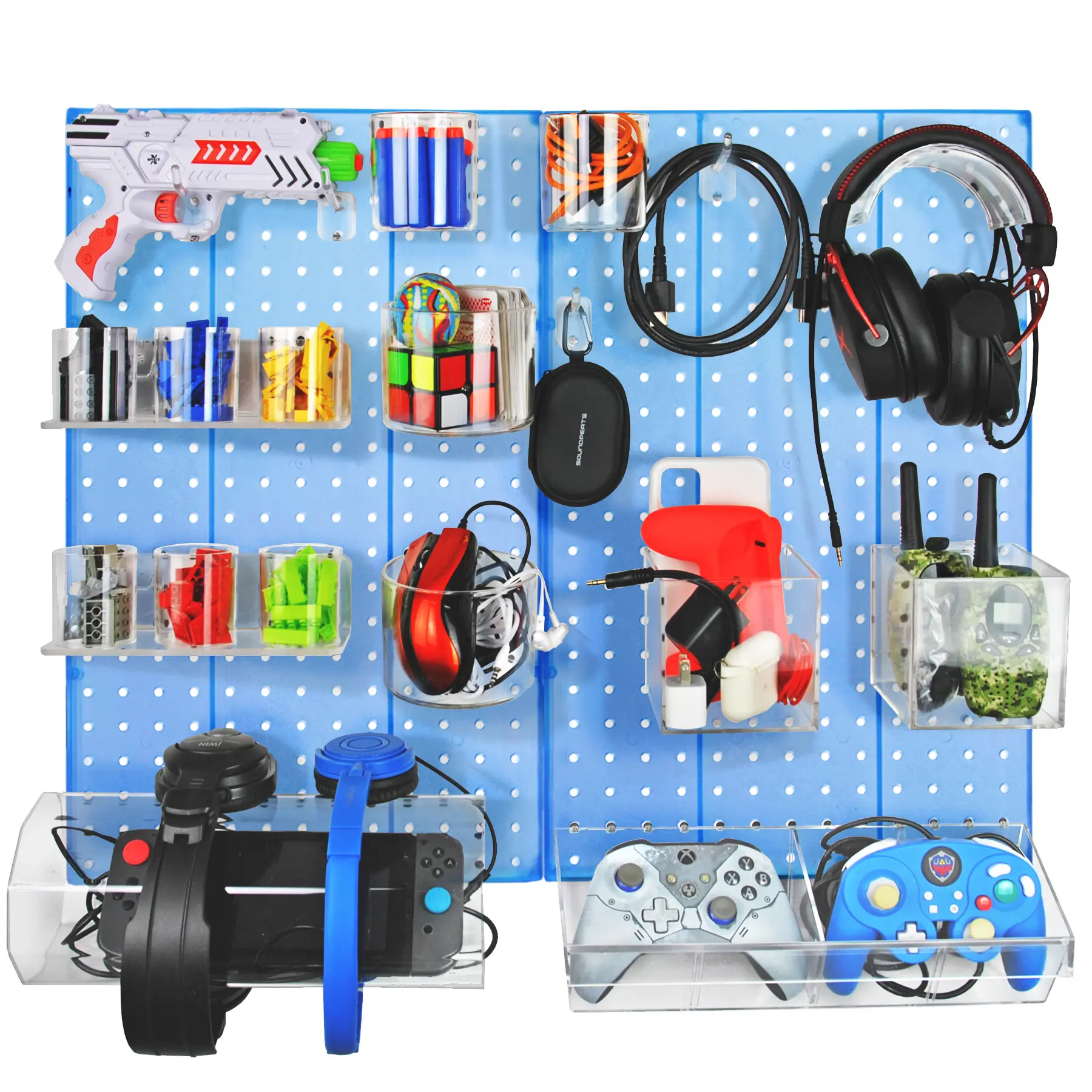 Azar Displays The Ultimate DIY Multi-Purpose 24-Piece Pegboard Wall Organizer Kit with Two Panels and Accessory Assortment, Blue