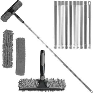 4.5m Window Squeegee Cleaner Tool Kit with Long Handle, 2-In-1 Extendable Design, Ideal for Indoor Outdoor Use, Window Cleaning Tool, Includes Microfiber Cloth