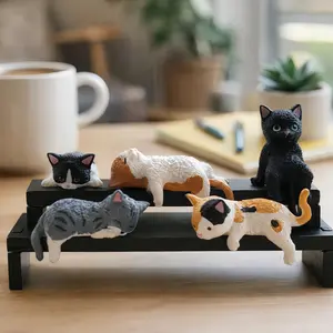 2026 Mini Cat Desk Figurines Set of 5 – Resin Multi-Pose Cute Cartoon Kitty Desk Decor for Home Office & Cubicle, Aesthetic Workspace Companion Gift