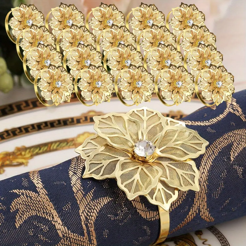 20Pcs Elegant Golden Napkin Rings Metal Napkin Buckles Perfect For Weddings Parties Holidays Fashion Delicate Serviette Holders Buckles Table Decorations Christmas Favor
