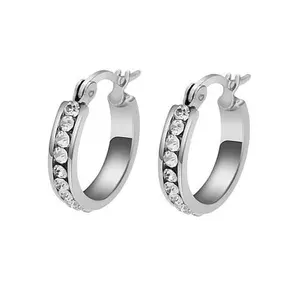Stately Steel Cubic Zirconia Single-Row Small Hoop Earrings