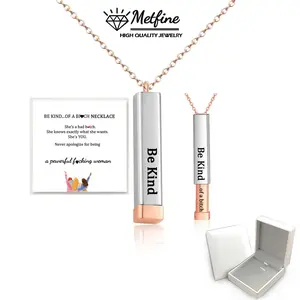 Be Kind Of A B Necklaces For Women Square Tubes Pendant With Hidden Message Stainless Steel Band Sorority Sisters Friendship Jewelry Gift