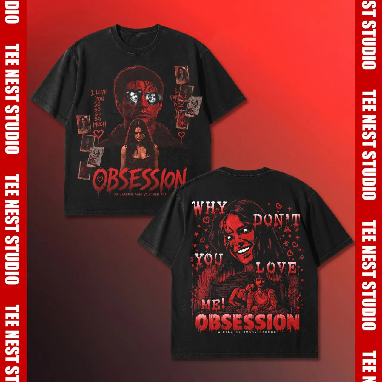 Obsession Graphic Tee, Why Don't You Love Me Shirt, A Film By Curry Barker Vintage T-Shirt, Be Careful Who You Wish For Prop Top, That's Insane Squad Horror Fan Gift, Heart Sunglasses Bloody Streetwear