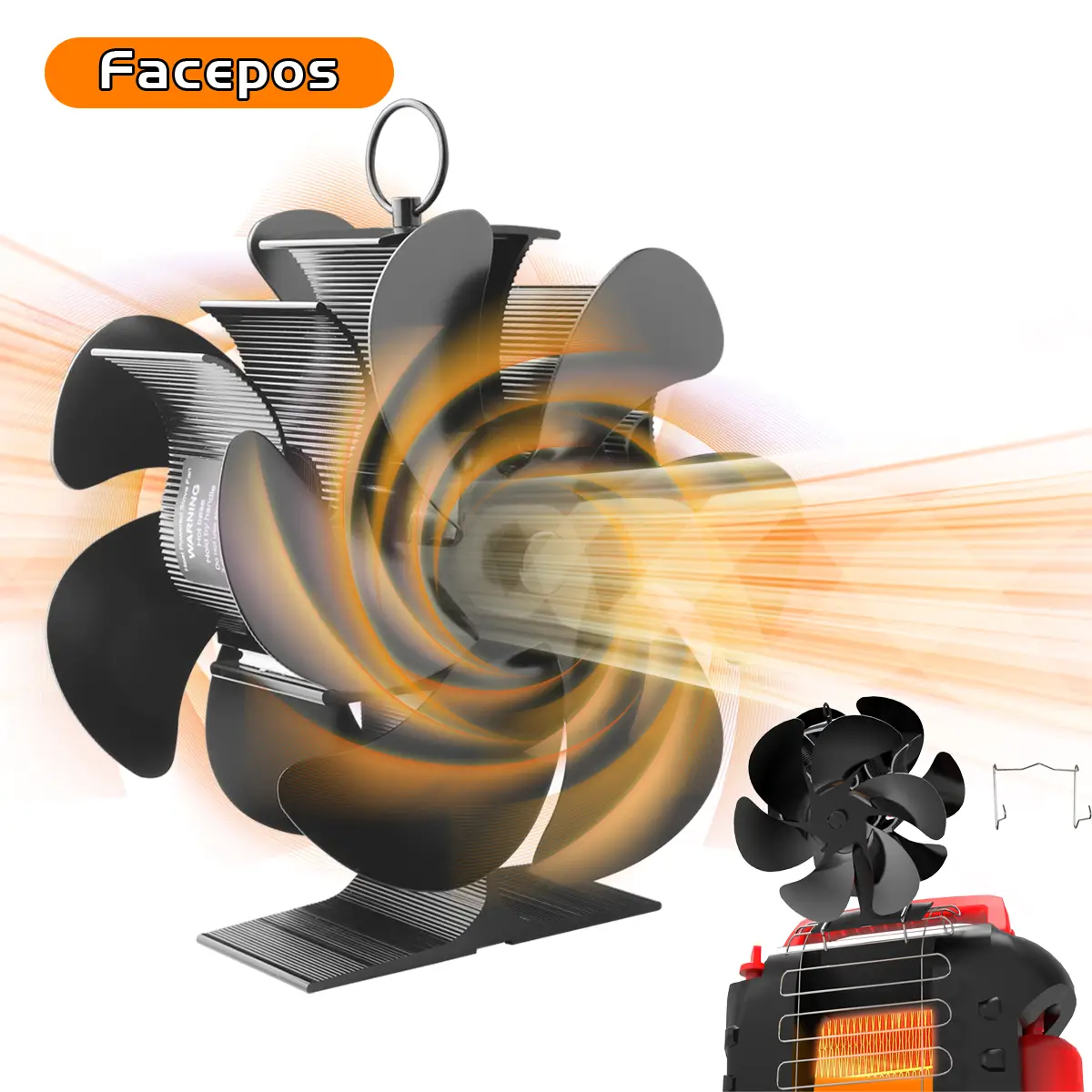 FACEPOS Dual Wood Stove Fan – Heat Powered, Non-Electric Fireplace Fan for Wood Stoves,and Log Burners Room