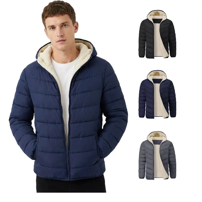 Gihuo Men's Winter Padded Cotton Jacket - Hooded Quilted Coat with Soft Fleece Lining, Warm Lightweight Casual Jacket for Cold Weather Outdoor & Everyday Wear
