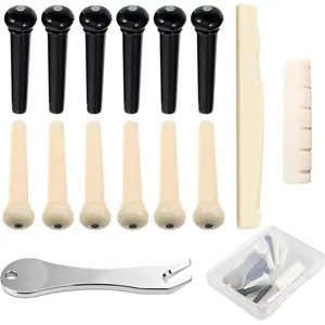 12 Pcs Acoustic Guitar Bridge Pins with Bridge Pin Puller Remover & Guitar Bridge Saddle Nut, Guitar Pegs Replacement Parts and Accessories