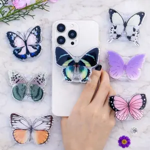 Colorful Butterfly Phone Grip Set, Handmade Resin Magnetic Folding Phone Stand for Phone & Kindle
